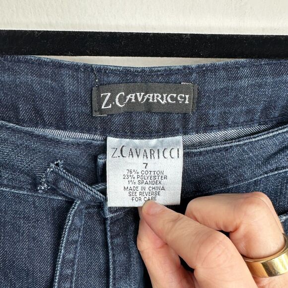 Vintage Z Cavaricci Dark Wash Low Rise Flare Front Tie Waist Jean Patch Pocket 7 - Picture 5 of 13
